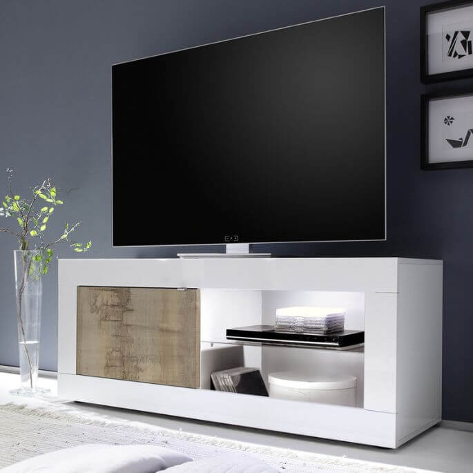 Meuble TV moderne 140 cm blanc/chêne pero Agathe